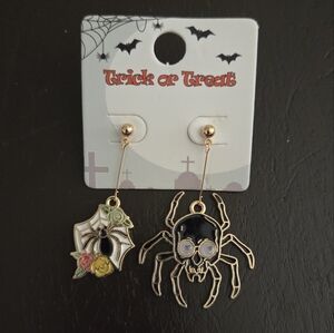 Halloween Spider‎ Gold Drop Earrings NEW